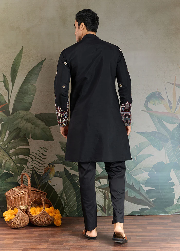 Black Viscose Kurta & Pajama Set - Image 3