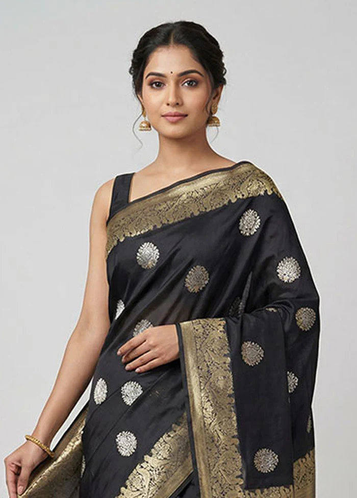 Black Viscose Silk Saree With Blouse Piece - Image 2