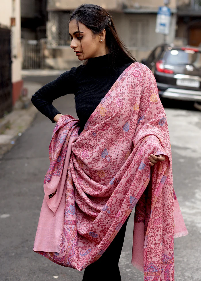 Black Woolen Zari Woven Work Shawl - Image 2