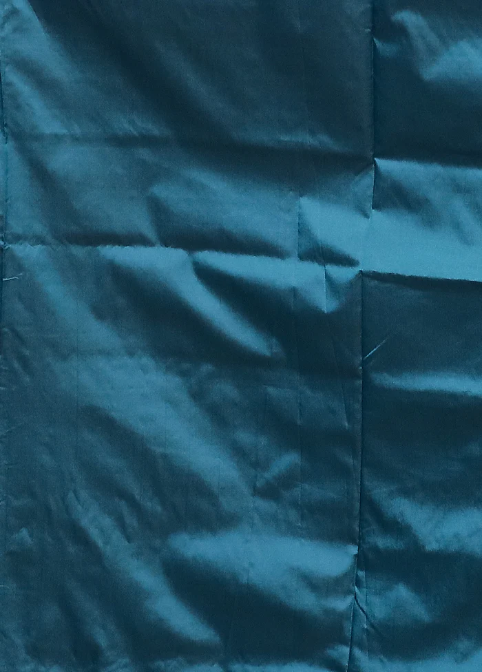 Blue Assam Silk Saree With Blouse Piece - Image 5