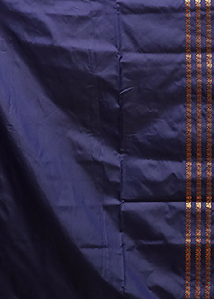 Blue Assam Silk Saree With Blouse Piece - Image 5