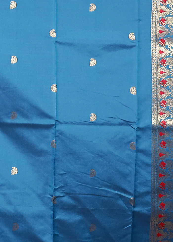 Blue Baluchari Silk Saree With Blouse Piece - Image 5