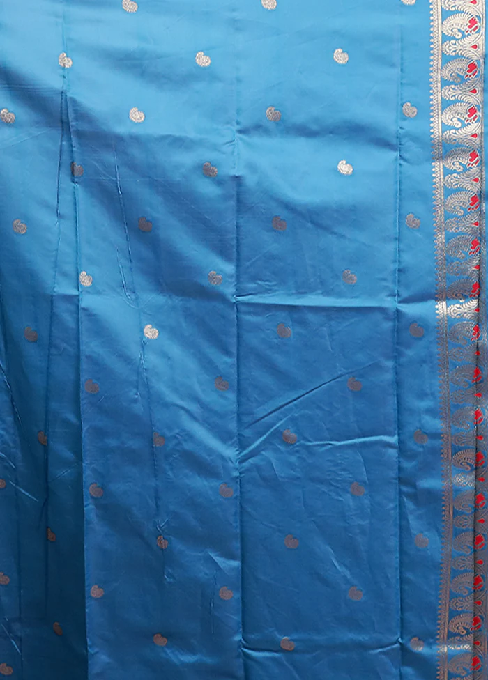 Blue Baluchari Silk Saree With Blouse Piece - Image 5