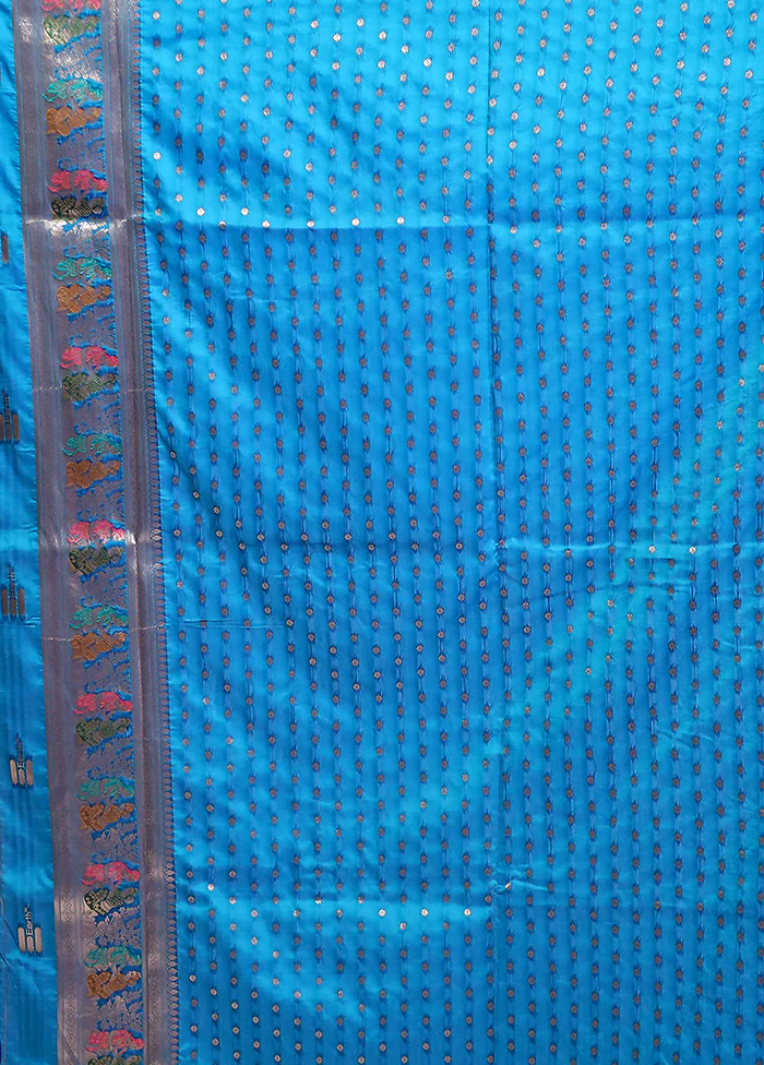 Blue Baluchari Silk Saree With Blouse Piece - Image 6