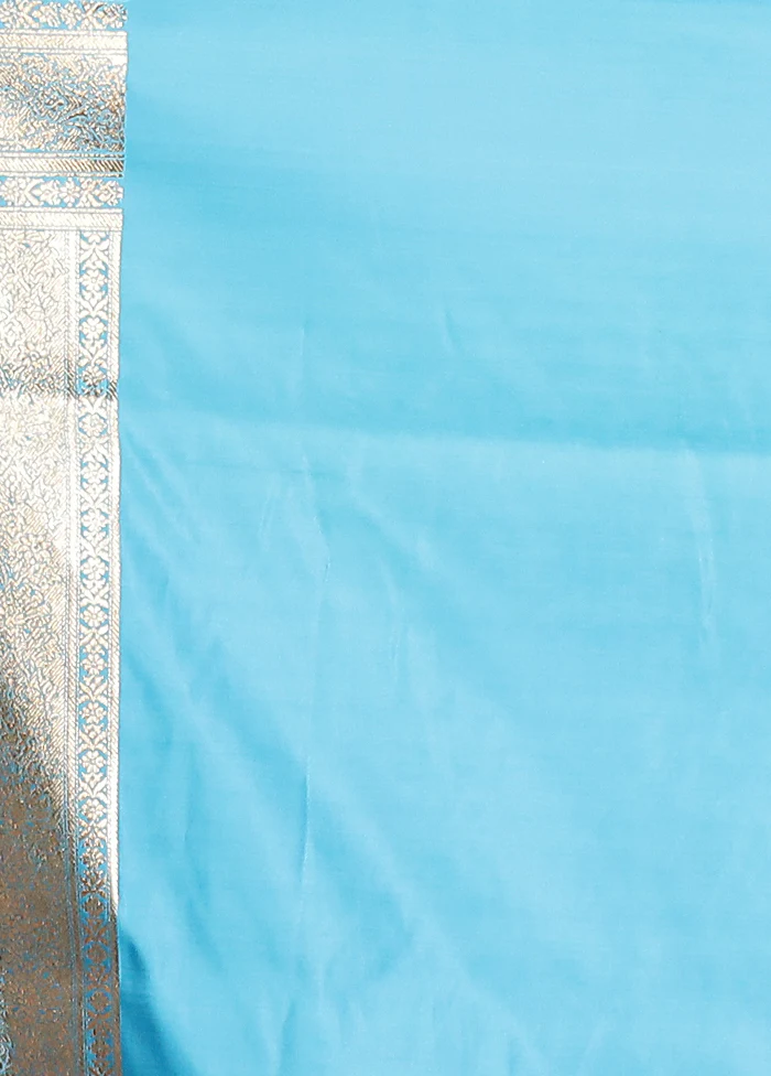 Blue Banarasi Silk Saree With Blouse Piece - Image 5