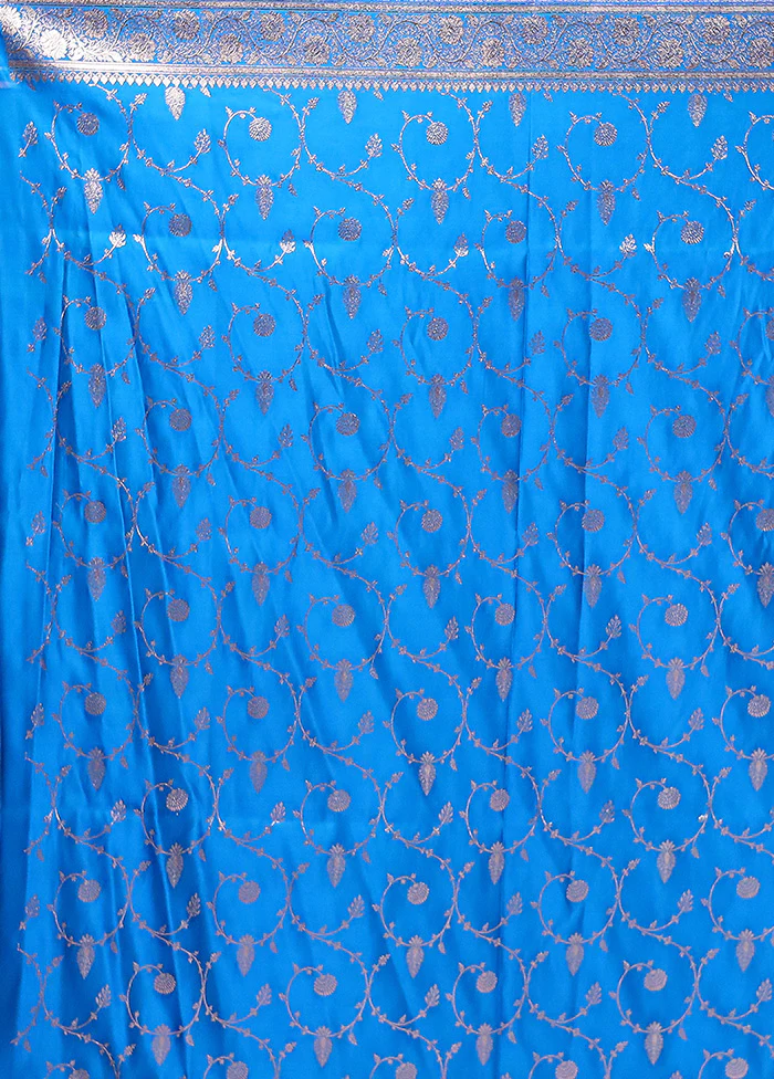 Blue Banarasi Silk Saree With Blouse Piece - Image 5
