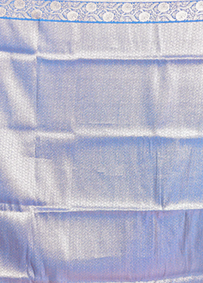 Blue Banarasi Silk Saree With Blouse Piece - Image 5