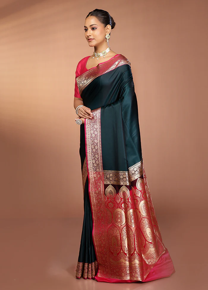 Blue Banarasi Silk Saree With Blouse Piece - Image 4