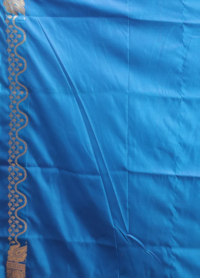 Blue Banarasi Silk Saree With Blouse Piece - Image 5