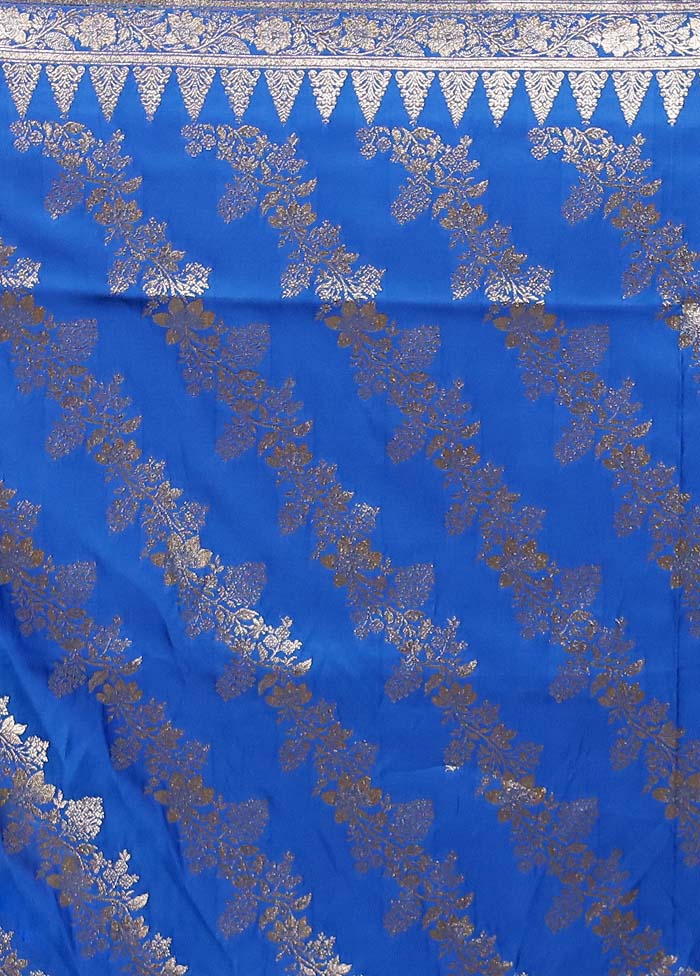 Blue Banarasi Silk Saree With Blouse Piece - Image 5