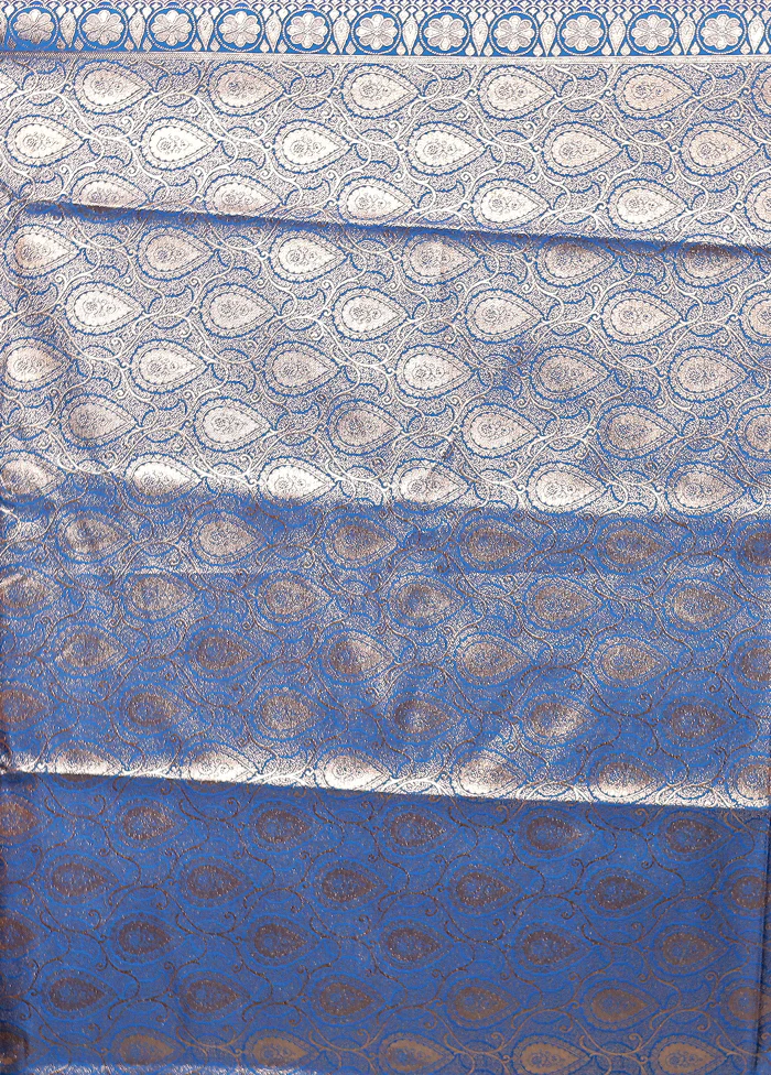 Blue Banarasi Silk Saree With Blouse Piece - Image 5