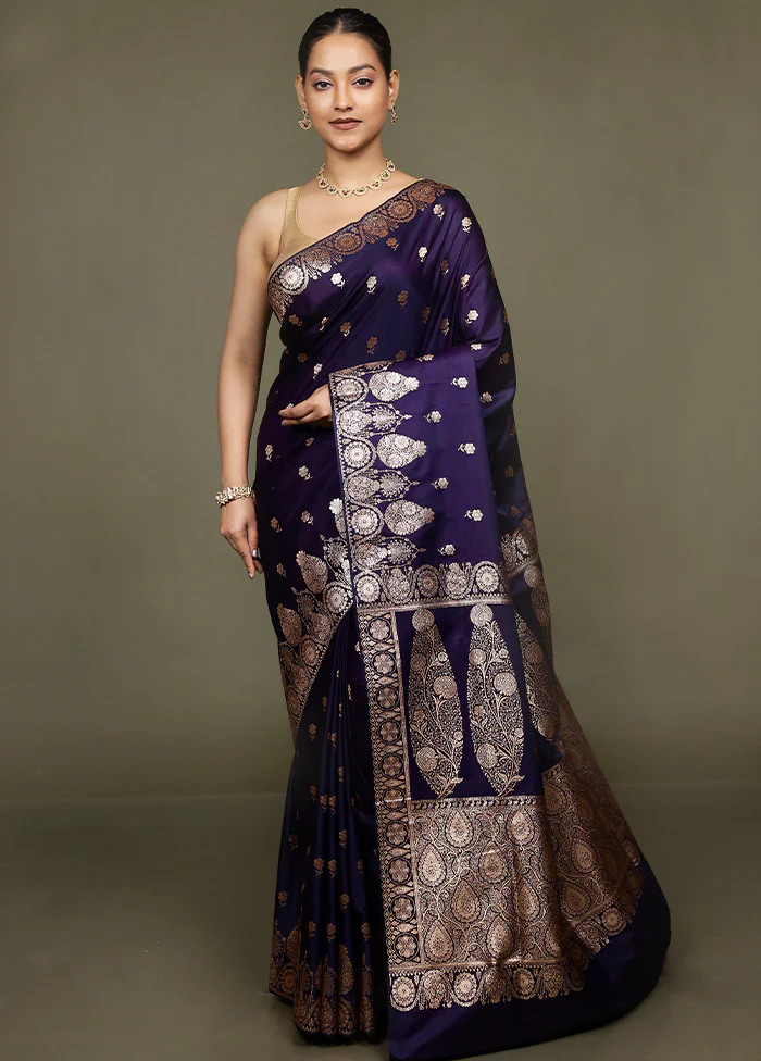 Blue Banarasi Silk Saree With Blouse Piece - Image 2