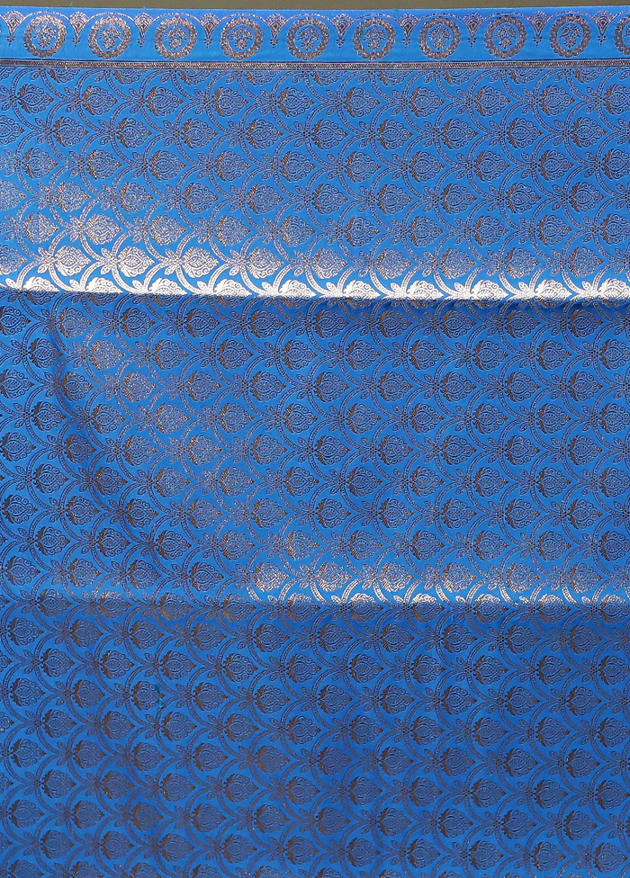 Blue Banarasi Silk Saree With Blouse Piece - Image 5