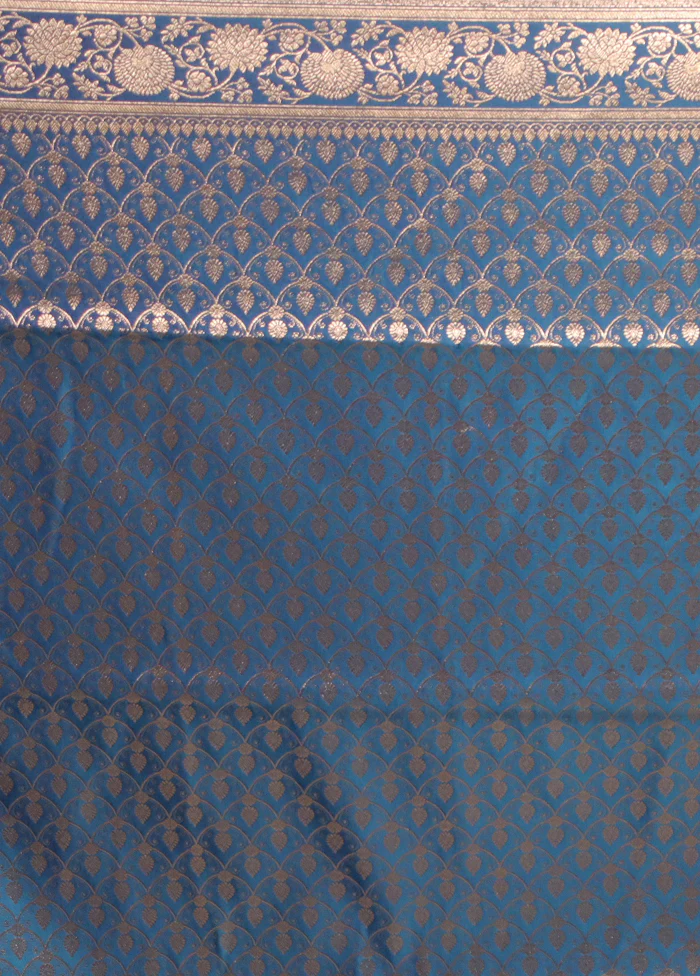 Blue Banarasi Silk Saree With Blouse Piece - Image 5