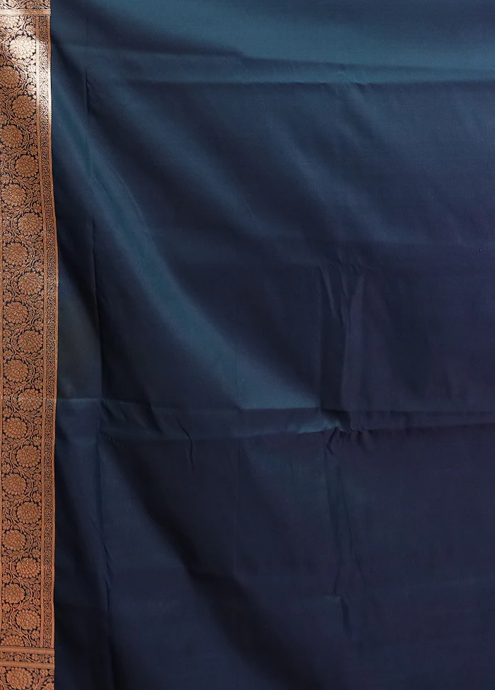 Blue Banarasi Silk Saree With Blouse Piece - Image 5