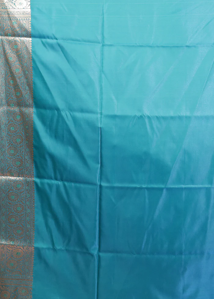 Blue Banarasi Silk Saree With Blouse Piece - Image 5