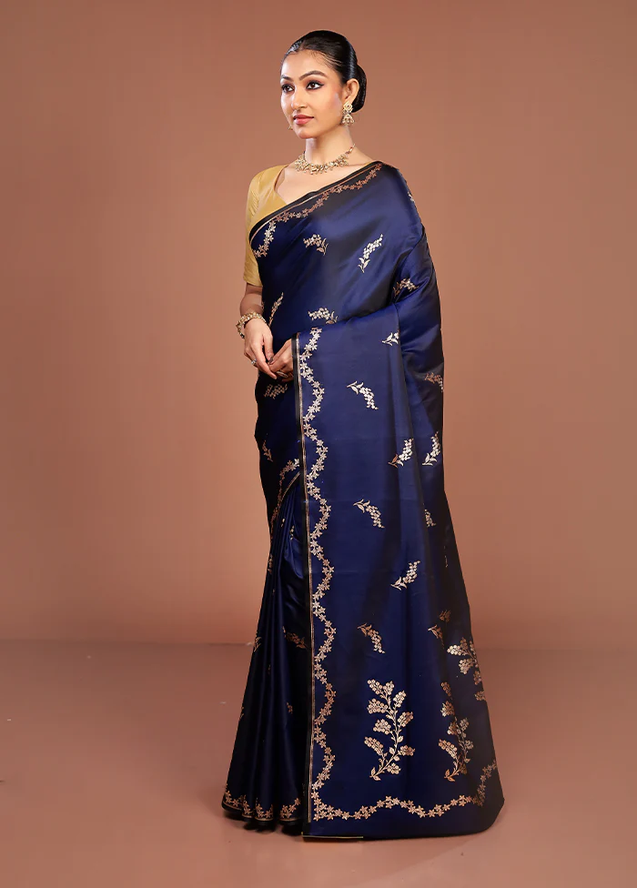Blue Banarasi Silk Saree With Blouse Piece - Image 4