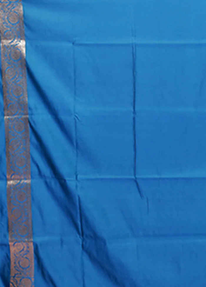 Blue Banarasi Silk Saree With Blouse Piece - Image 5