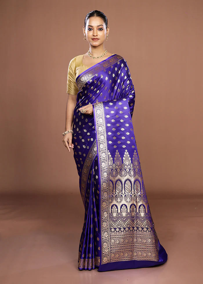Blue Banarasi Silk Saree With Blouse Piece - Image 2