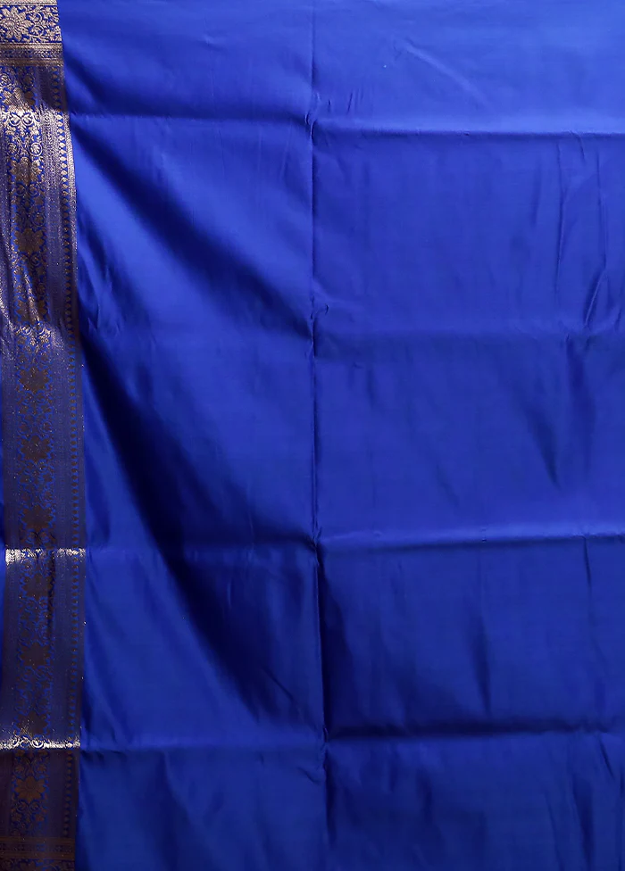 Blue Banarasi Silk Saree With Blouse Piece - Image 5