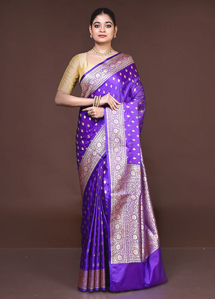 Purple Banarasi Silk Saree With Blouse Piece - Image 2