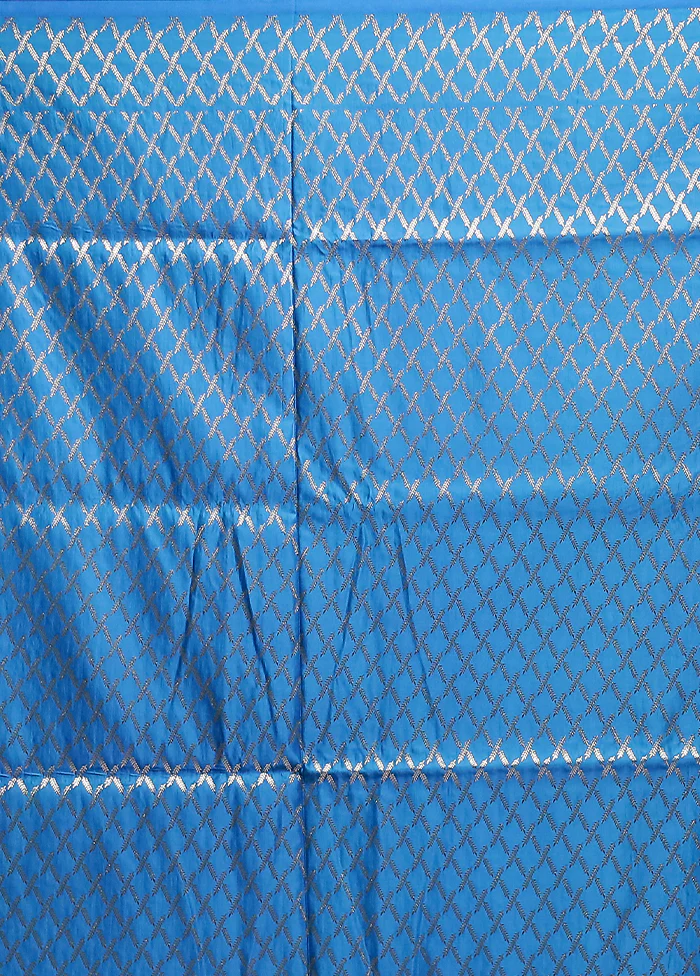 Blue Banarasi Silk Saree With Blouse Piece - Image 5
