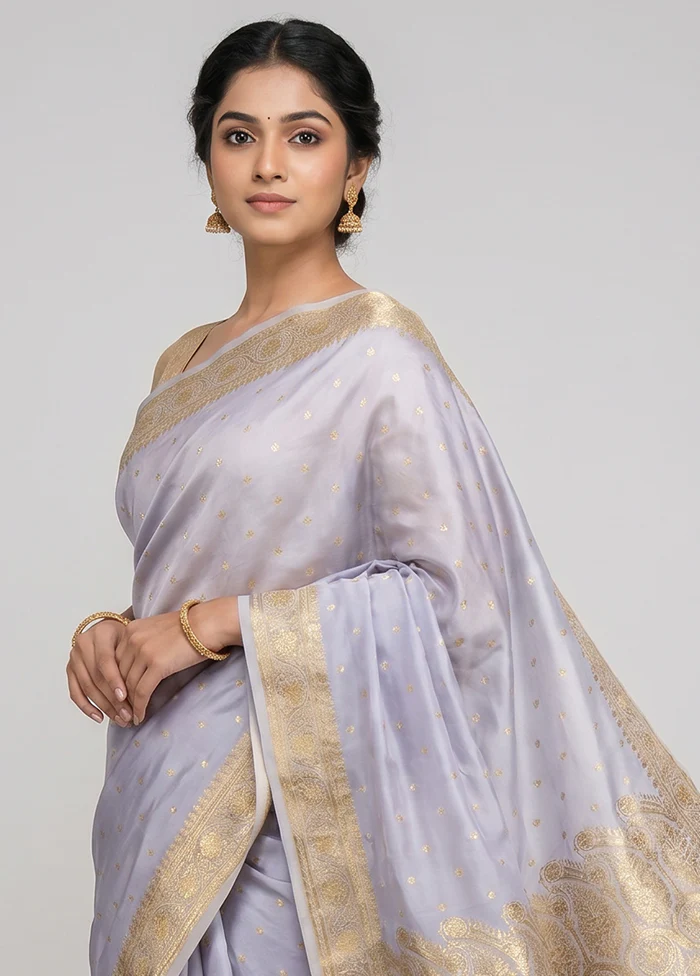 Blue Banarasi Silk Saree With Blouse Piece - Image 2