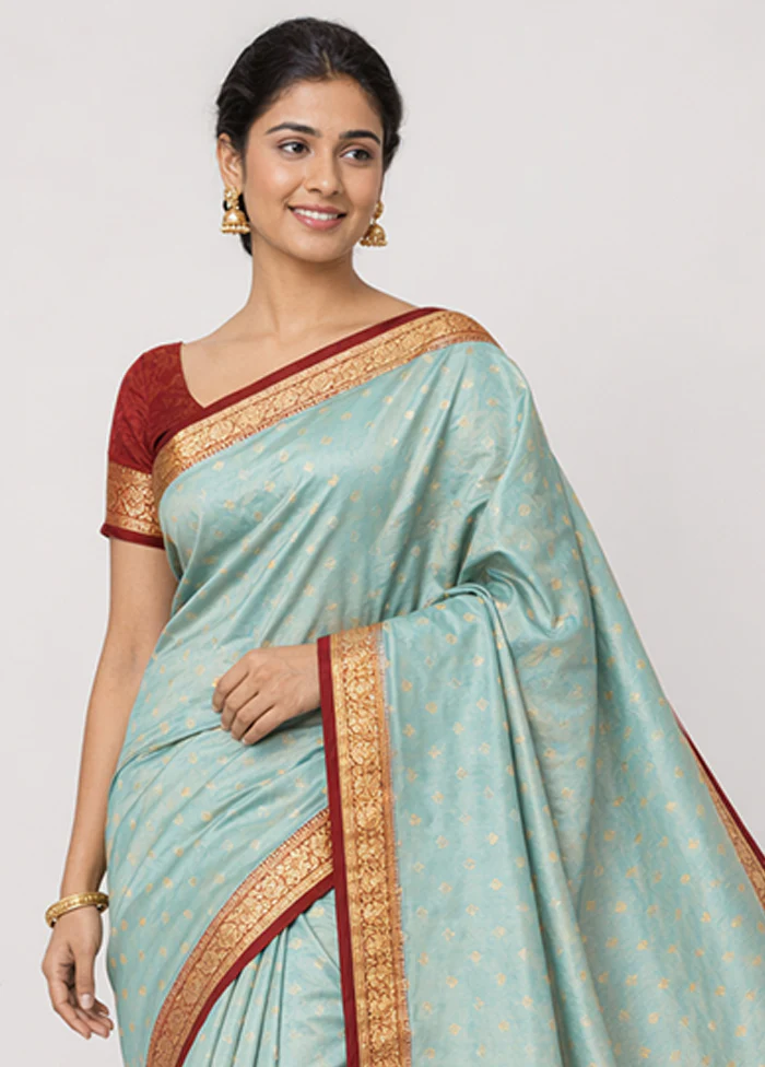 Blue Banarasi Silk Saree With Blouse Piece - Image 2