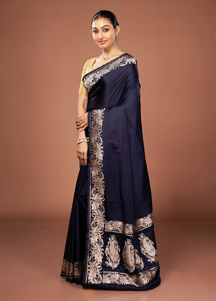 Blue Banarasi Silk Saree With Blouse Piece - Image 4