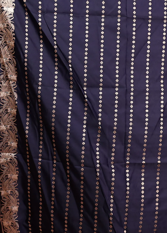 Blue Banarasi Silk Saree With Blouse Piece - Image 5