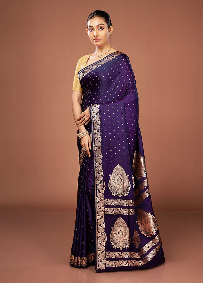 Blue Banarasi Silk Saree With Blouse Piece - Image 4