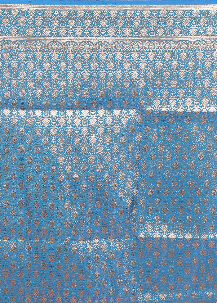 Blue Banarasi Silk Saree With Blouse Piece - Image 5
