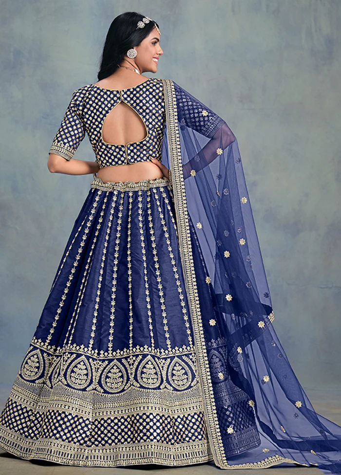 Blue Blended Silk Lehenga Set - Image 3