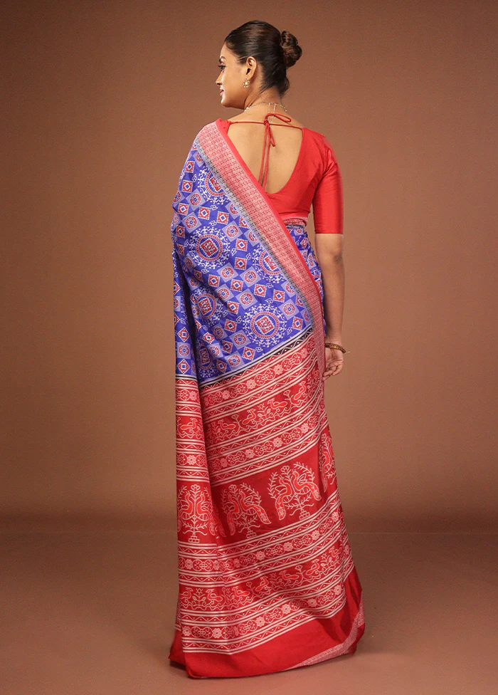 Blue Bomkai Silk Saree Without Blouse Piece - Image 3