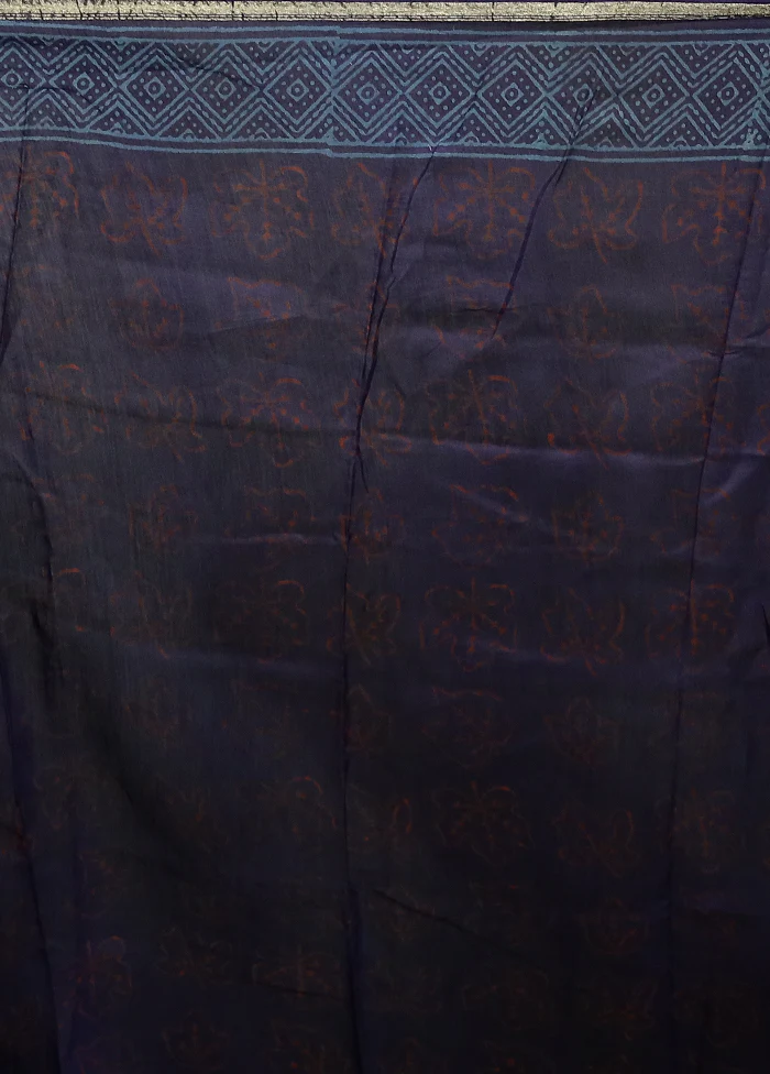 Blue Chanderi Cotton Saree With Blouse Piece - Image 5