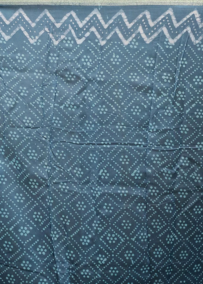 Blue Chanderi Cotton Saree With Blouse Piece - Image 5