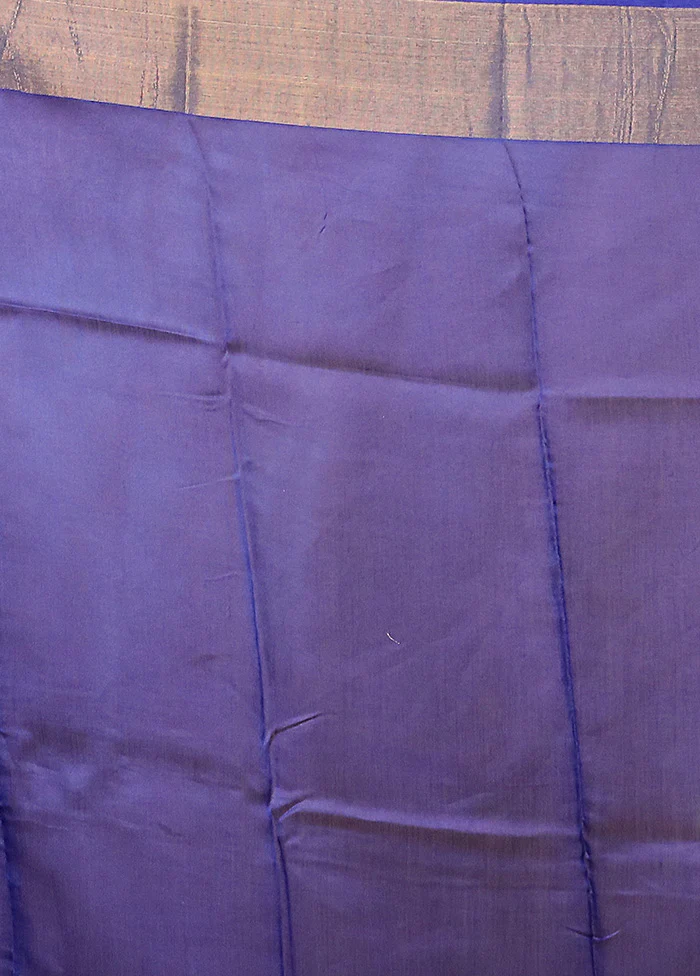 Blue Chanderi Cotton Saree With Blouse Piece - Image 5