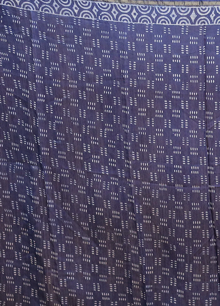 Blue Chanderi Cotton Saree With Blouse Piece - Image 5