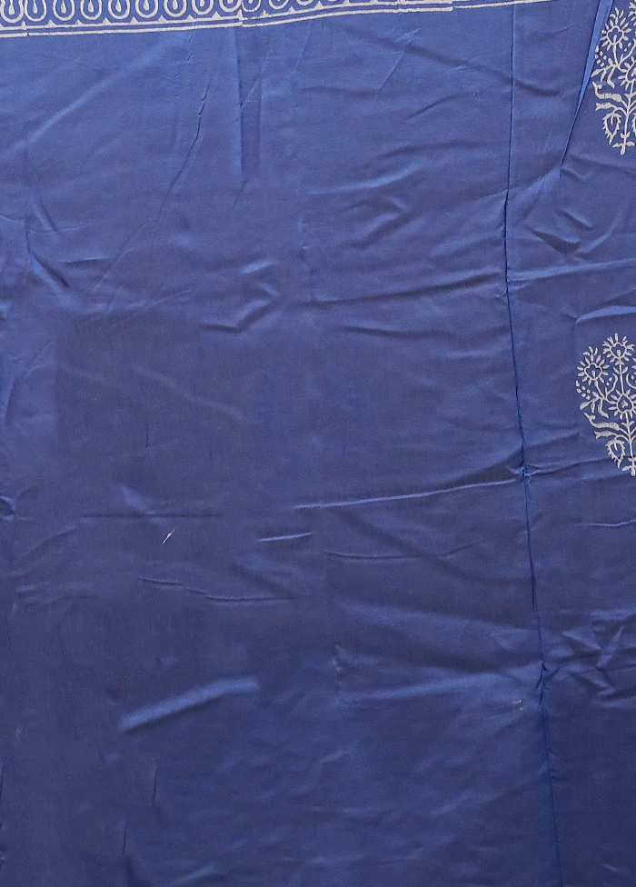 Blue Chanderi Cotton Saree With Blouse Piece - Image 5