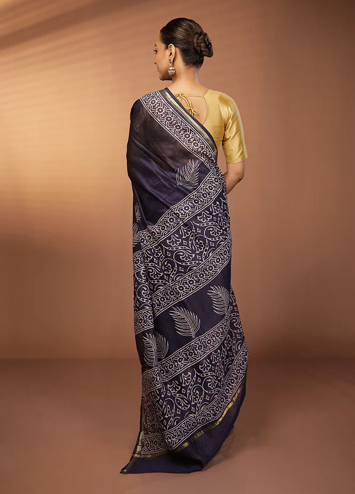 Blue Chanderi Silk Saree With Blouse Piece - Image 3