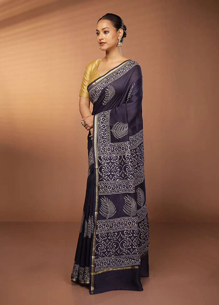 Blue Chanderi Silk Saree With Blouse Piece - Image 4