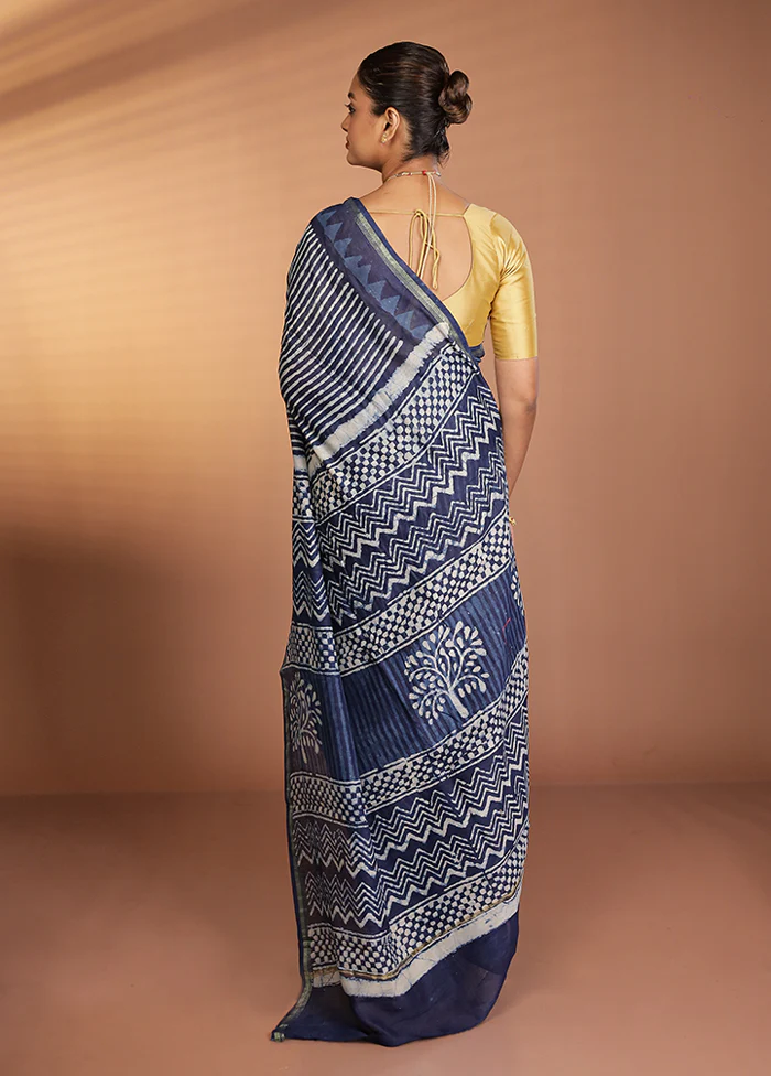 Blue Chanderi Silk Saree With Blouse Piece - Image 3