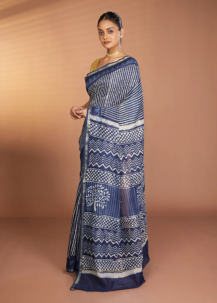 Blue Chanderi Silk Saree With Blouse Piece - Image 4