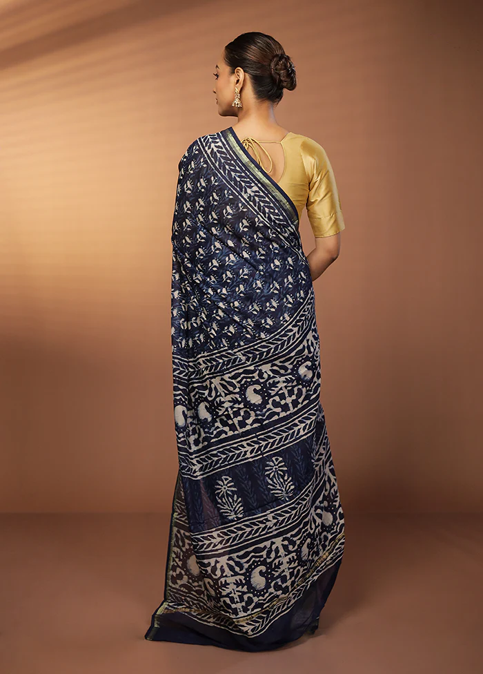Blue Chanderi Silk Saree With Blouse Piece - Image 3