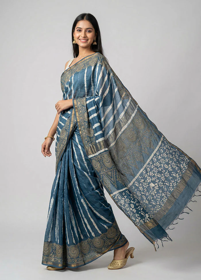 Blue Chanderi Silk Saree With Blouse Piece