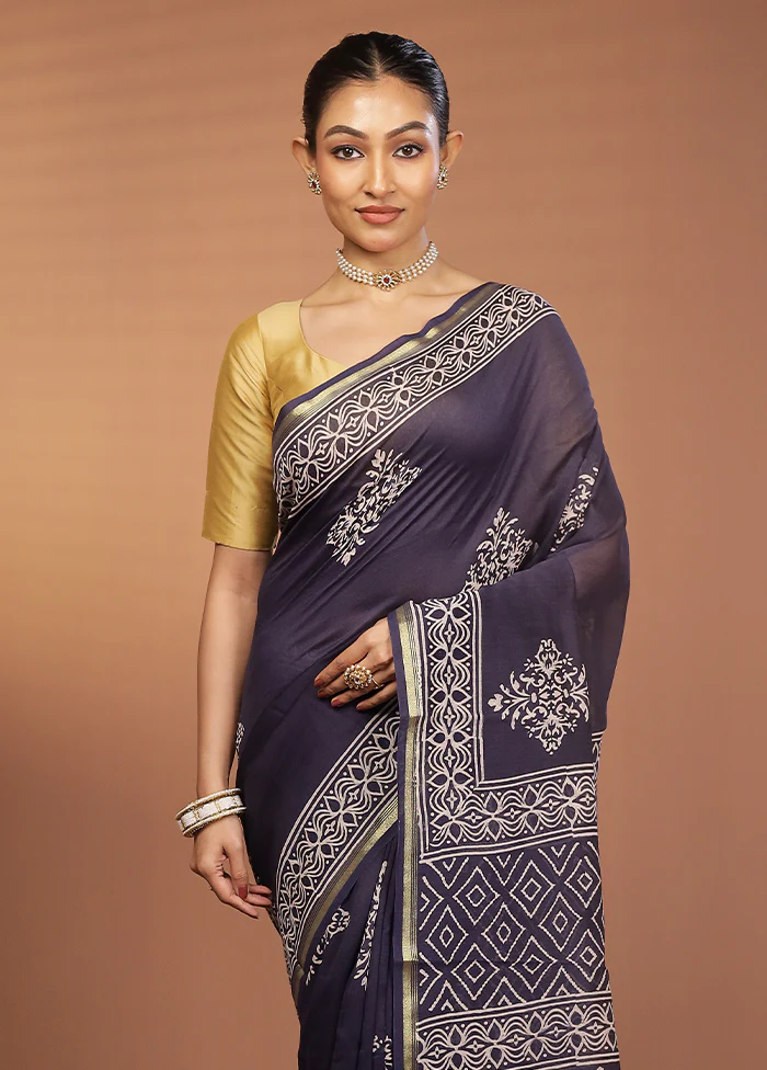 Blue Chanderi Silk Saree With Blouse Piece