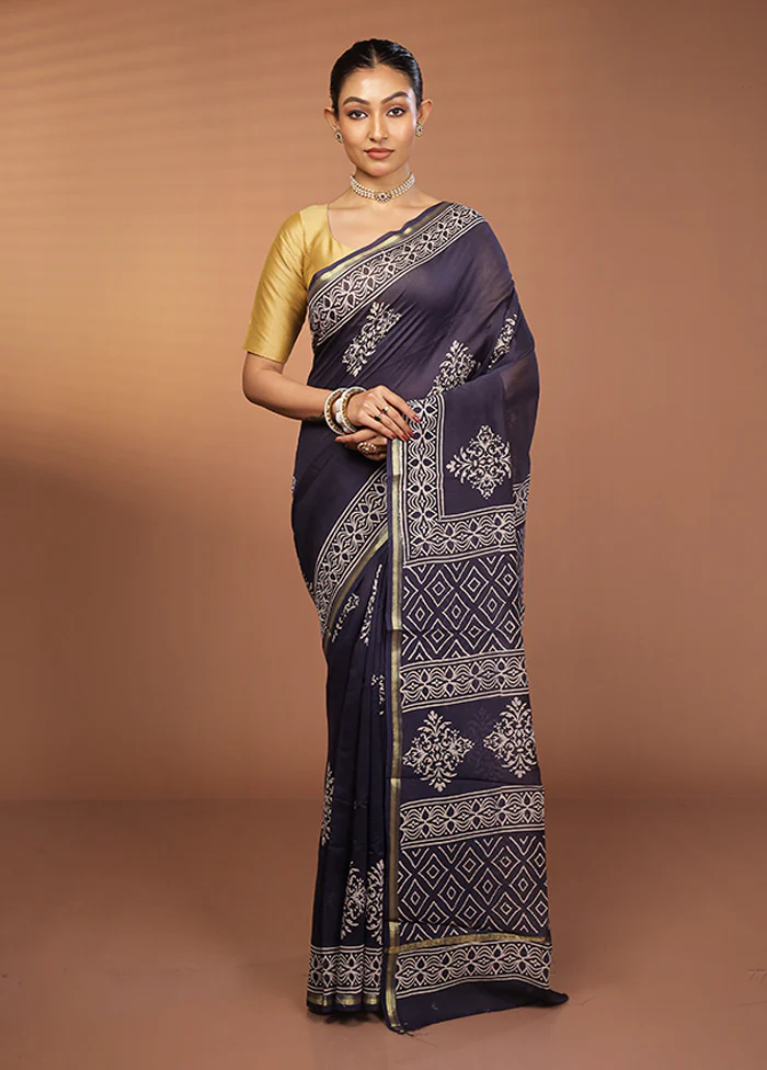 Blue Chanderi Silk Saree With Blouse Piece - Image 2