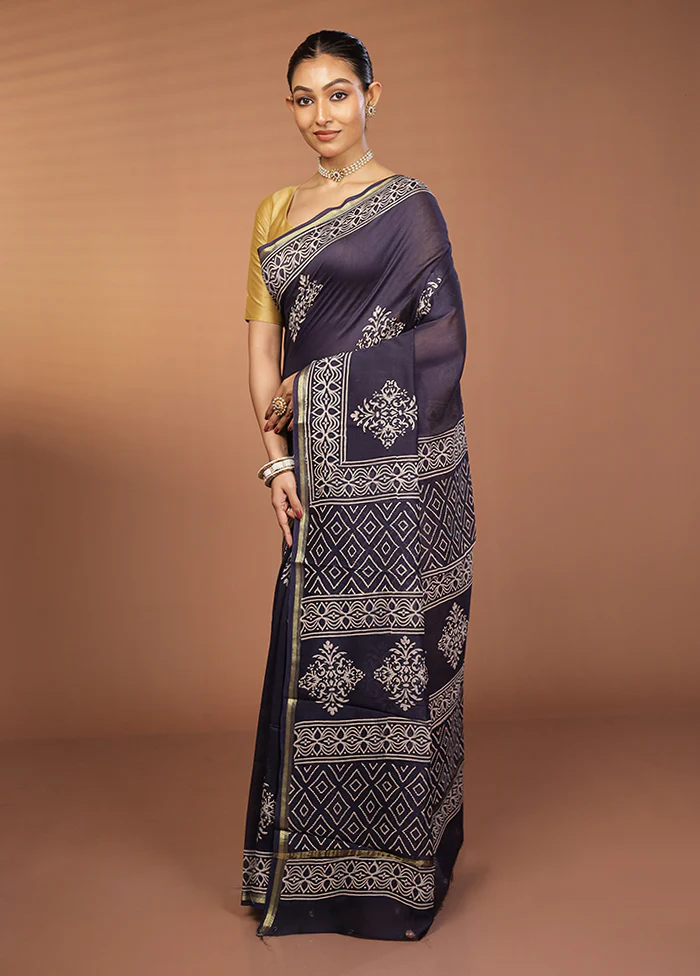 Blue Chanderi Silk Saree With Blouse Piece - Image 4
