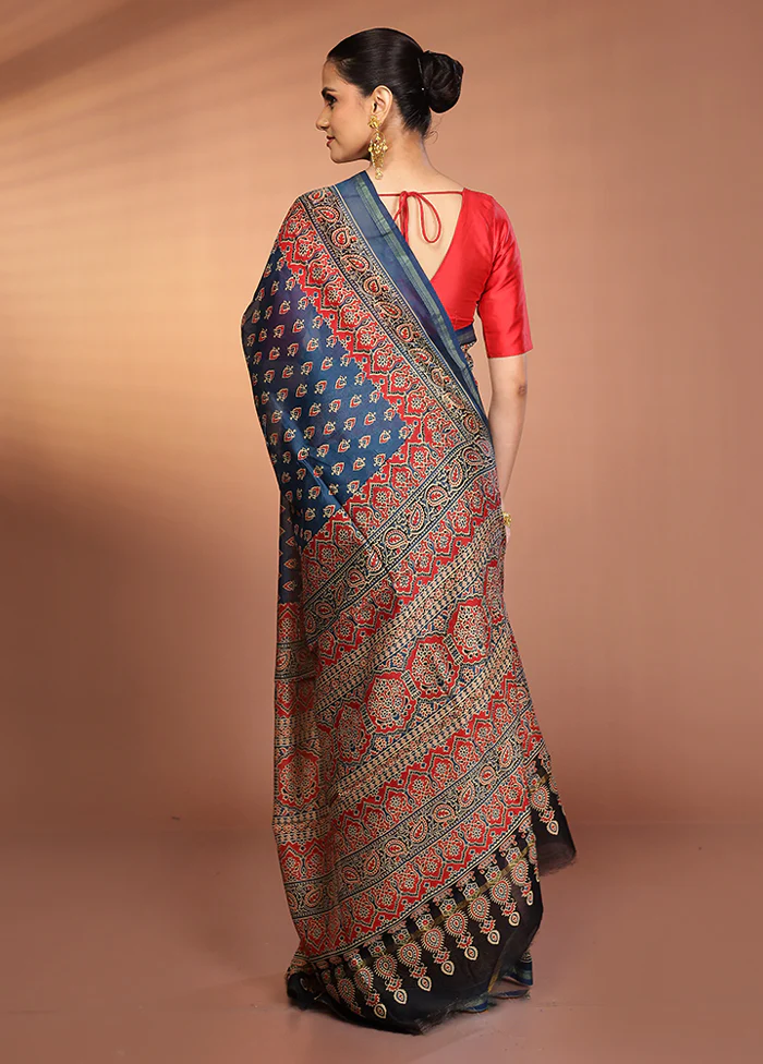 Blue Chanderi Silk Saree With Blouse Piece - Image 3
