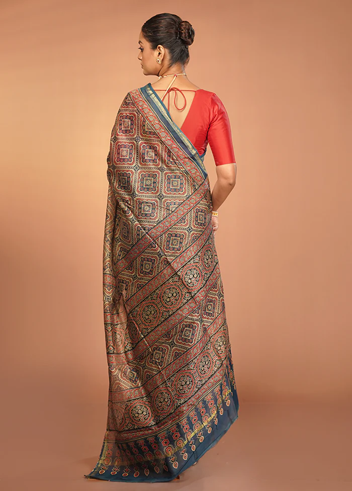 Blue Chanderi Silk Saree With Blouse Piece - Image 3
